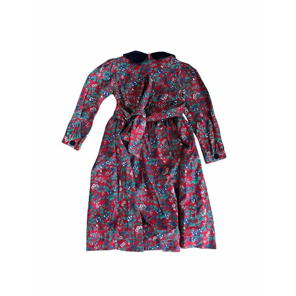 Vintage Jenny Mcdowell Girls Floral Dress Red Blue Velvet Button England Size 6 - Picture 6 of 11